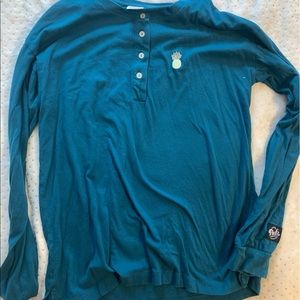 PINK blue/green button up w/ pineapple embroidery